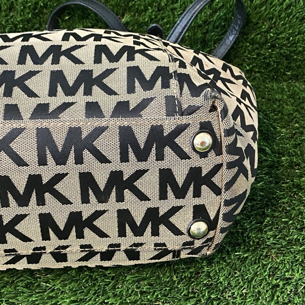 Michael Kors Signature Classic Black Monogram MK Jet Set Tote Hand Bag Purse - Picture 3 of 16